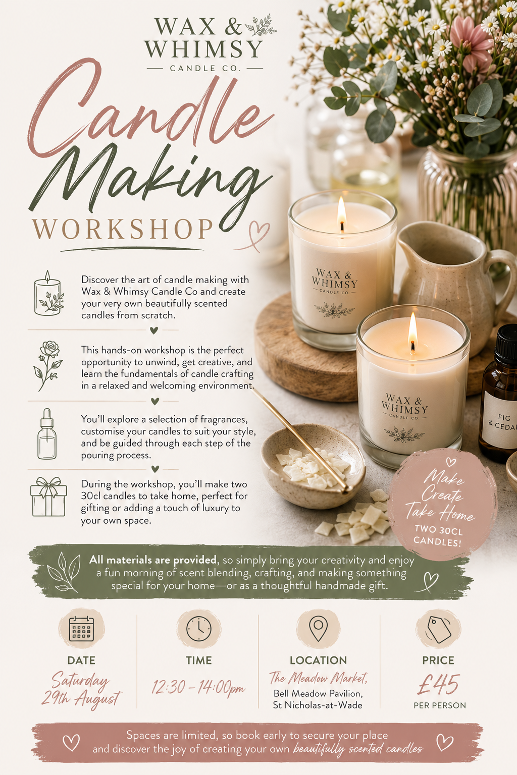 Candle Making Workshop @ Meadows Market, St Nicholas at Wade - 29th August